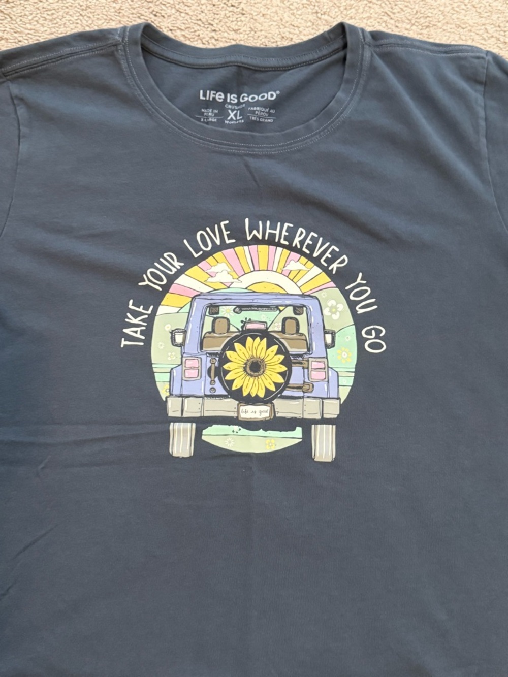 Life Is Good Navy Graphic Tee with Sunflower Jeep Design - Picture 2 of 3